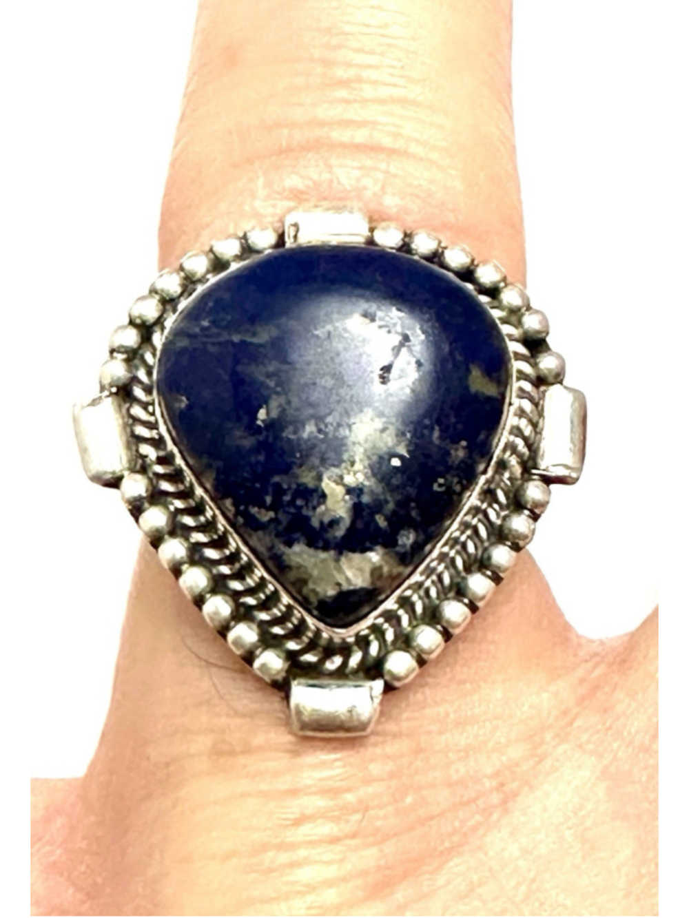 Vintage Boho Large Teardrop Lapis Lazuli Ring 925 Sterling Silver Sz 10